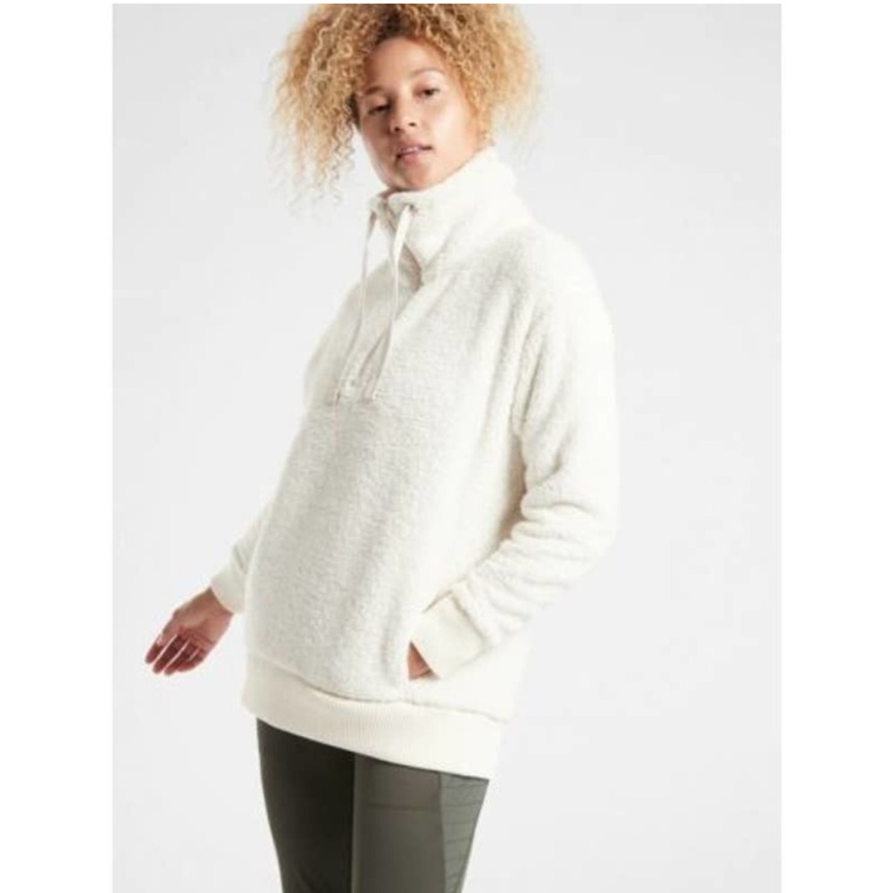 Athleta Talus Sherpa Half Zip Pullover Sweatshirt - Cream, Size XS